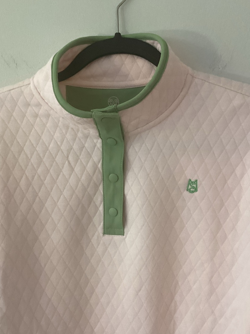 Renwick Quilted Snap Mock PulloverJacket in Light Pink with Green Trim L R1248 - Picture 4 of 9